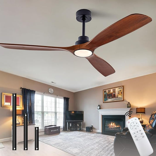 60" Wood Ceiling Fan with Lights Remote Control,Quiet DC Motor 3 Blade Ceiling Fans for Patio Living Room, Bedroom, Office,Indoor Outdoor(Black+Walnut)