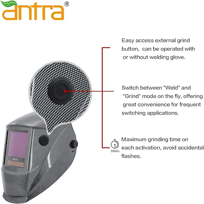 Antra Digital Auto Shade Darkening Welding Helmet DP8-1X - True Color TOP Optical Class 1/1/1/1, Wide Shade Range 4/5-14 w Shade Lock, Low TIG Rating 2A - Precision Protection for Welding Excellence