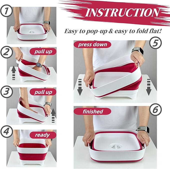 Collapsible Dish Basin, Wash Basin for Baby Bottles, Foldable Wash Tub for Kitchen, RV Camping Sink, Outdoor Kitchen, Sturdy & Easy to Clean (Magenta)
