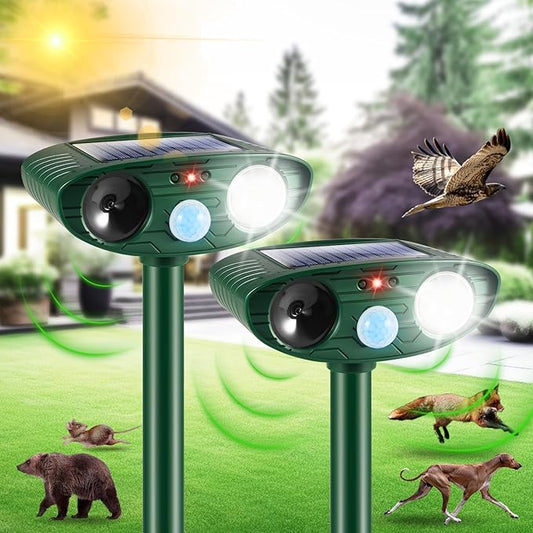 2 Pack Solar Ultrasonic Animal Repellent Outdoor Deer Repellent Devices with Motion Sensor & Strobe Light,Animal Repeller Deterrent Device for Cat Dog Squirrel Rabbit Raccoon Skunk Out of Yard Garden