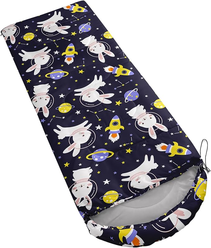 AILONEN Pink Lovely Rabbit Sleeping Bag for Girls Kids Adults,Warm and Cool Weather,Lightweight,Waterproof Backpacking,Cartoon Flowers Printed Bunny Sleeping Bag for Camping