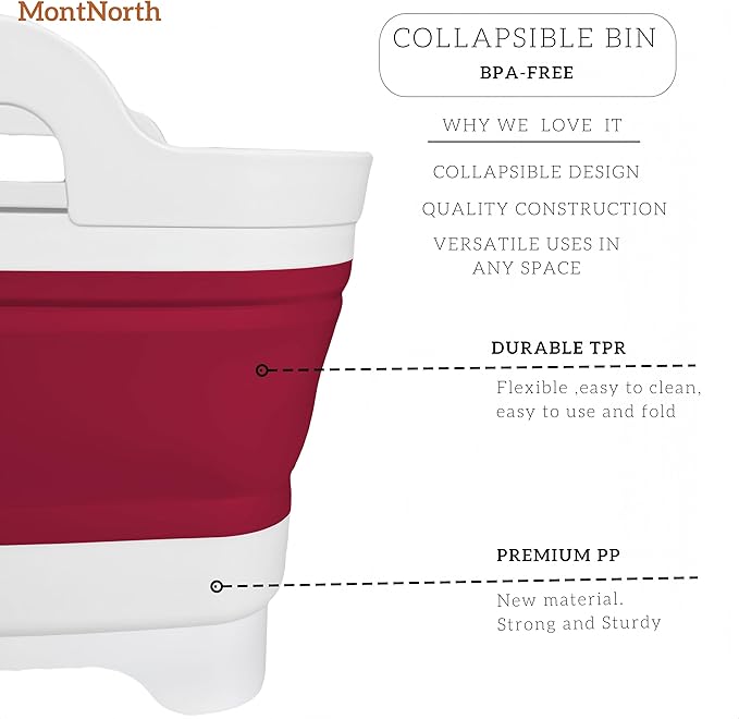 Collapsible Wash Basin 9L, Foldable Dish Tub with Drain Plug, Portable Collapsible Dish Basin, Camping Sink for Washing Dishes, Laundry & Kitchen Use (Viva Magenta)