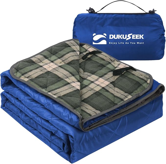 DUKUSEEK Hooded Outdoor Blanket, Waterproof Camping Blanket, Quilted, Thick Fleece, Warm, Windproof, Sand Proof, Portable and Wear-Resistant, Perfect for Stadium, Picnic, Camping