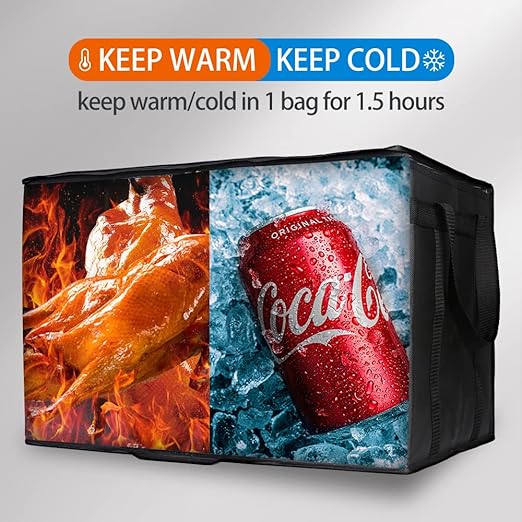 Bodaon 5-Pack Cooler Insulated Food Delivery Bag for Doordash/Uber Eats, XXX-Large Thermal Bags for Catering/Hot Pizza, Travel/Camping/Picnic Basket，Grocery Reusable Warmer Frozen, Black With Bottom