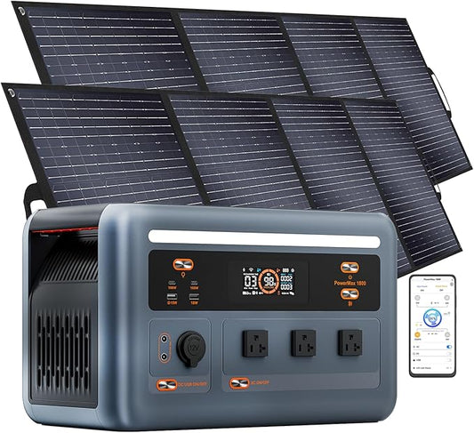 OSCAL PowerMax 1800 Solar Generator with 2×400W Solar Panels (2025 New), 1024Wh LiFePO4 Battery Backup, 1800W Portable Power Station with 3 AC Outlets (3200W Peak), 700W AC Fast Charging, App Control