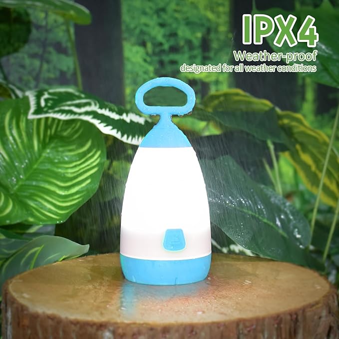 Kids Camping Lantern & Night Light Battery Powered (AAA Included), 360° Eye-Safe Light, IPX4 Waterproof with RGB Modes Portable for Outdoor, Emergency & Bedtime, Gift for Children (Blue)