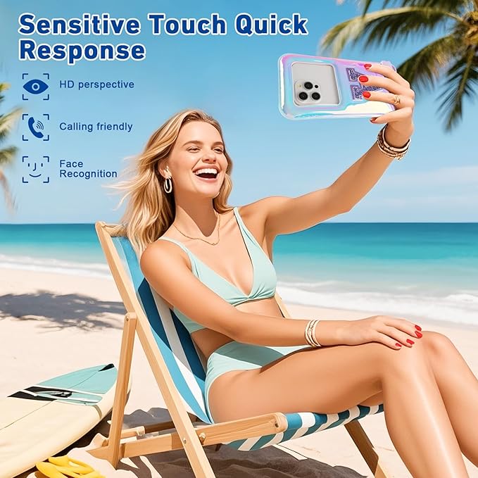 Waterproof Phone Pouch Floating, IPX68 Waterproof Phone Case with Lanyard for iPhone 16 15 14 13 12 Pro Max Samsung S25 S24 S23 S22, Up to 7 Inch, Beach Vacation Essentials, Sparkling Purple Letter