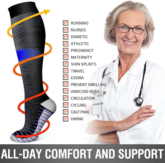 6 Pack Copper Compression Socks for Women and Men Circulation-Best Support for Medical, Running,Nursing,Athletic