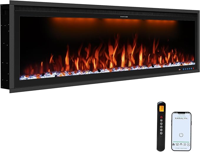 Benrocks 42'' WiFi-Enabled Electric Fireplace Insert - Alexa & App Control, 13 * 13 * 3 Color Combinations, Smart Fireplace Heater, Timer, Logs & Crystals Included, 750/1500W