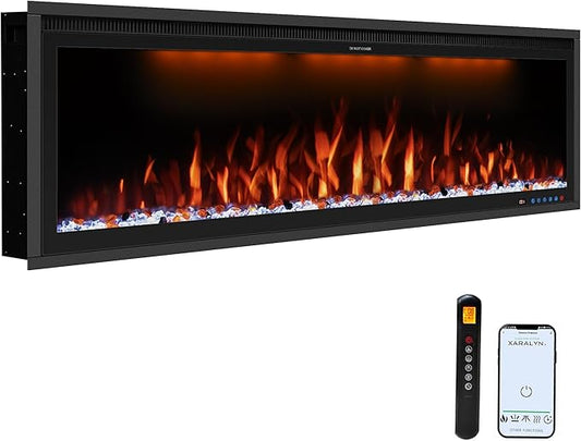 Benrocks 42'' WiFi-Enabled Electric Fireplace Insert - Alexa & App Control, 13 * 13 * 3 Color Combinations, Smart Fireplace Heater, Timer, Logs & Crystals Included, 750/1500W