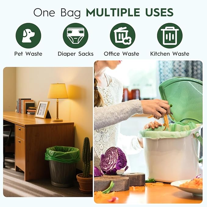 Compostable Trash Bags 1.2-1.6 Gallon with Handles 50 Count 0.6 Mil 6.06 Liter Heavy Duty Small Kitchen Food Scrap Waste Compost Bags for Countertop Bin ASTM D6400 & BPI Certified, OK Compost Home