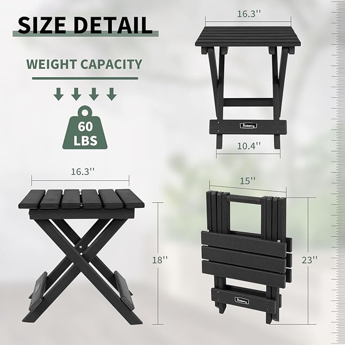FUNBERRY Outdoor Folding Adirondack Side Table, Portable No Assembly Patio End Table HDPE All Weather
