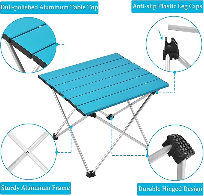 Grope Small Folding Camping Table with Aluminum Table Top, Beach Table for Sand with Carrying Bag,Prefect for Outdoor,Picnic,BBQ,Cooking,Festival
