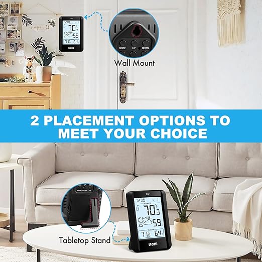 Indoor Outdoor Thermometer Wireless Weather Station Inside Outside Thermometers Hygrometer Monitor,with 330ft Range Remote Sensor, Battery Powered Backlight Display