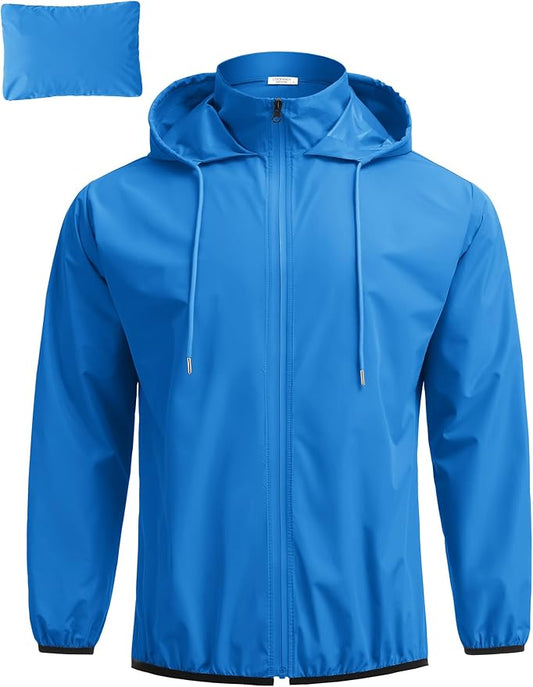COOFANDY Men's Packable Rain Jacket Lightweight Waterproof Raincoat with Hood Travel Hiking Golf Windbreaker