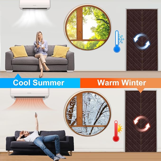 Insulated Door Curtain Fit 36"x82" - Magnetic Thermal Cover for Winter - Winter Door Insulation to Keep Warm Air In & Cold Air Out