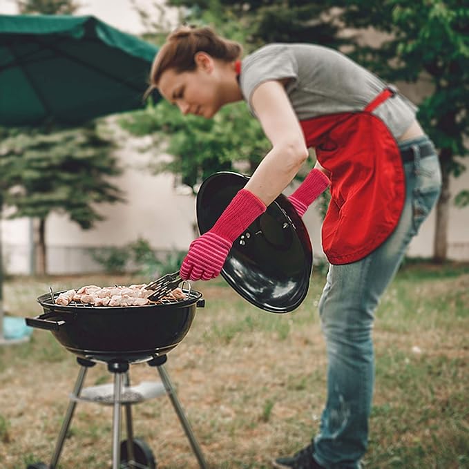 MIG4U BBQ Grill Gloves,Oven Gloves Extreme 500 degrees Heat Resistant grilling gloves with Food Grade Non-Slip Silicone Dots for Cooking, Grilling, Baking, Smoker, Barbecue, Kitchen(13" Red)