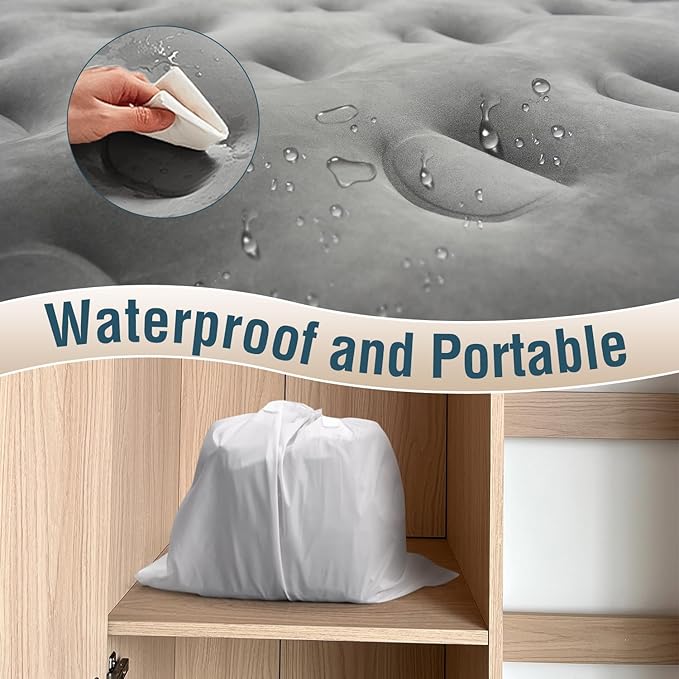 Air Mattress 18", Queen Air Mattress with Built in Pump, Inflatable Mattress with Soft Flocked Top and Portable Carry Bag Adjustable Blow Up Mattress for Guest, Indoor, Travel (Black)