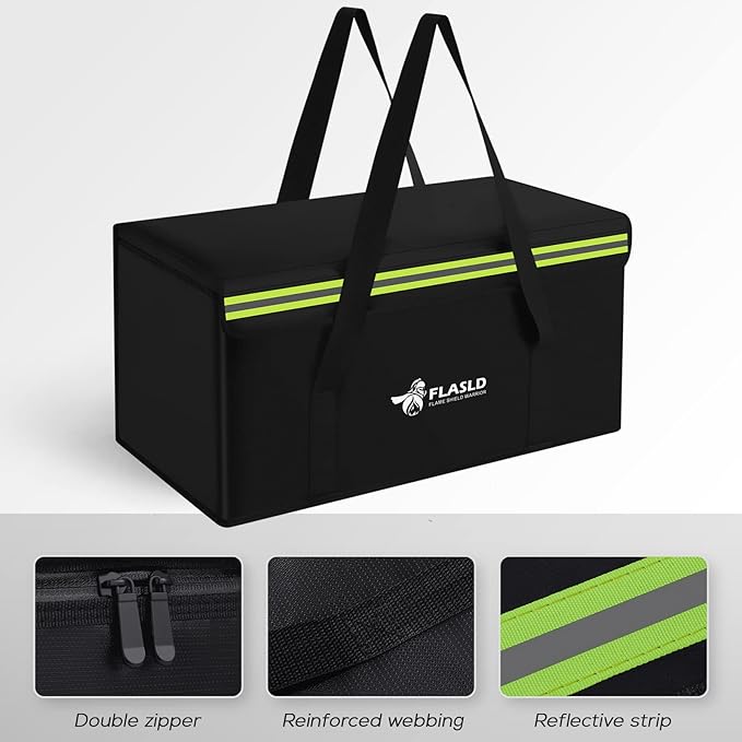 FLASLD Large Fireproof Document Bags, 24x12x12” Waterproof Storage Firesafe Bag, Fireproof Folder Safe Box for Cash, Valuables & Passport, Silicone Coating & Zipper Closure