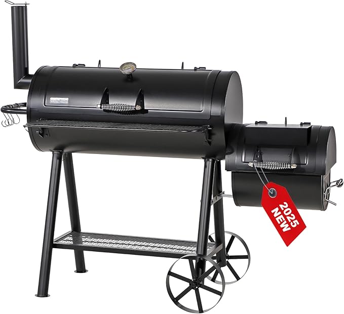 GREEN PARTY Offset Smoker Charcoal Grills with 37 Inch Cook Chamber, Barrel Smoker and Charcoal Grill Combo, 941 Sq. In. Space Barrel Smoker Grill for Outdoor BBQ Patio Backyard Cooking