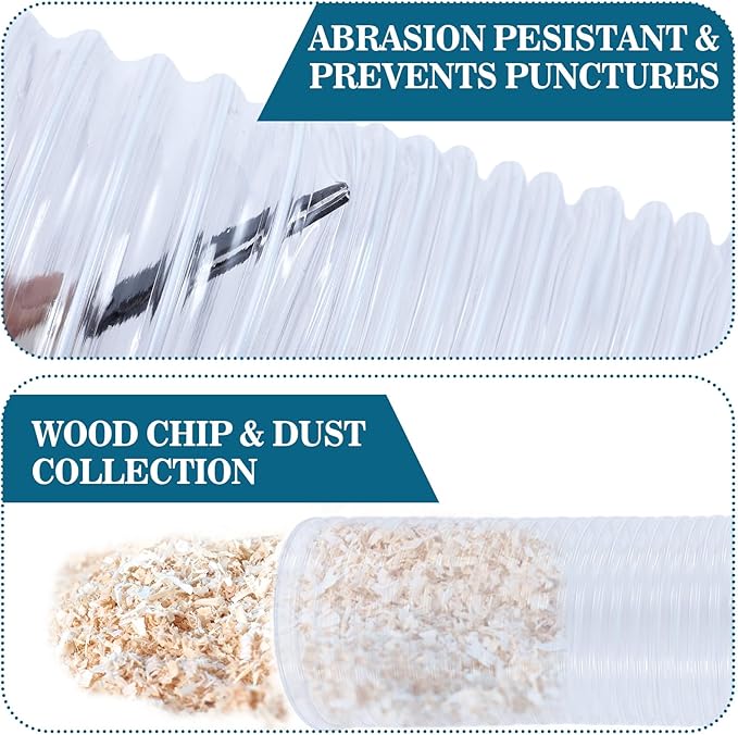 2.5 inches 30 ft PVC Dust Collection Hose with Stainless Steel Clamps Set Flexible Clear Vacuum Puncture Resistant Fume Hose for Vacuums Cleaner Fume Dust Collection System