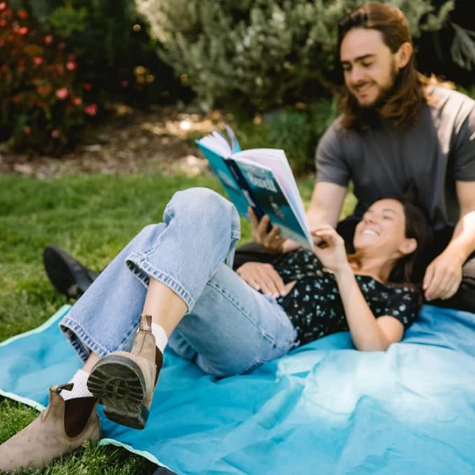 Rumpl Everywhere Mat, Waterproof Picnic Blanket and Ground Mat for Camping, Hiking, and Picnicking, 52x75 Inches, Ocean Fade