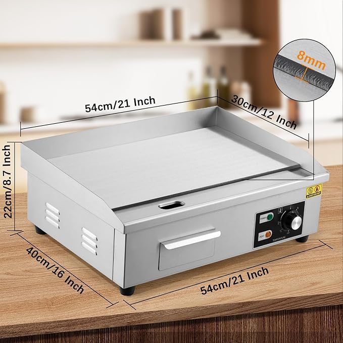 GarveeHome 21 In Commercial Electric Griddle,110V 1600W Electric Restaurant Teppanyaki Flat Top Grill With Shovels & Brushes, Non-Stick Countertop Griddle, Adjustable Temperature Control 122°F-572°F