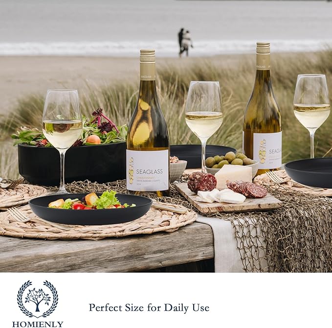 Homienly Dinner Set of 8 - Alternative to Plastic, Microwave & Dishwasher Safe Wheat Straw Unbreakable Kids Plates (Black, 10 inch)