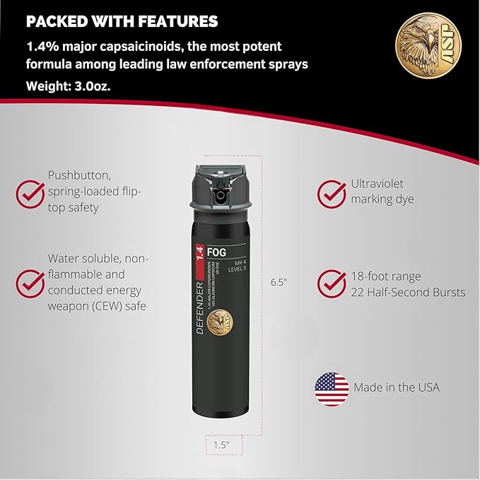 ASP Defender LE Pepper Spray, Self-Defense OC for Law Enforcement Professionals, Professional Grade Personal Defense Equipment, Personal Protection Device, 15-Foot Range