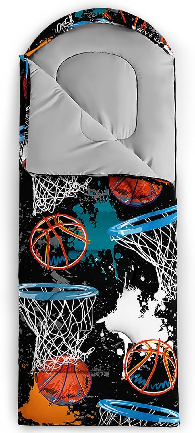 Axolotl Gamepad Sleeping Bag,3 Season Warm and Cool Weather Game Console Sleeping Bag for Boys Teens,Waterproof Lightweight Geometry Hexagonal Sleeping Bag for Traveling,Outdoors Camping,Blue,Black