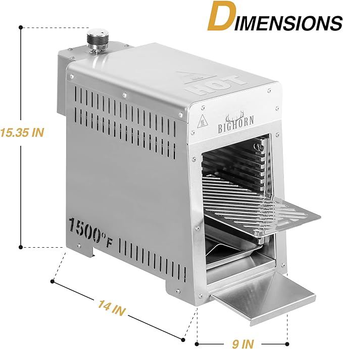 BIG HORN OUTDOORS Portable Infrared Broiler Propane Gas Grill, 1500 Degree Stainless Steel Tabletop Quick Cooking Steak Grill for Meat, Seafood, Veggies