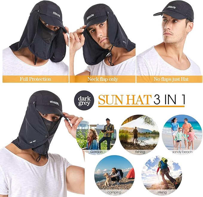 icolor Sun Hats for Men Women with Neck Flap,Foldable Sun Cap Fishing Sun Hats,UPF50+ Sun Protection Ponytail Hats