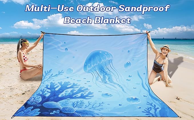 Beach Blanket Waterproof Sandproof Beach Mat 79" X 83"/10'x9'for 2-8 Adults Quick Drying Outdoor Picnic Mat Beach Accessories for Travel, Camping, Hiking
