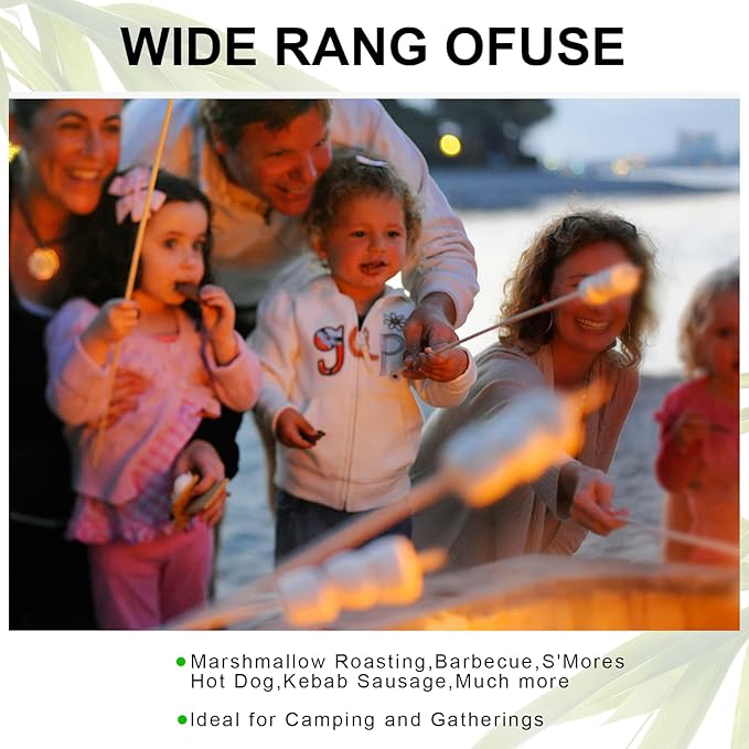 BETESINE 6.3mm Thick Bamboo Marshmallow Roasting Sticks, 24 Inch Extra Long Wooden S'mores Sticks for Fire Pit, BBQ, Camping, Sausage, Marshmallow Skewers – 100 PCS