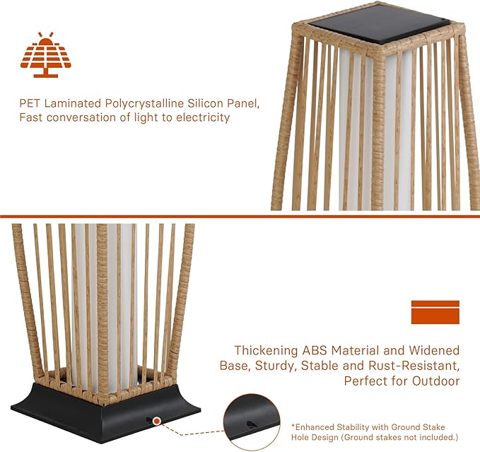 Grand patio Outdoor Floor Lamp Solar Powered Lantern Waterproof Wicker Boho Deck Lights for Garden Porch Decor, Large Taurus