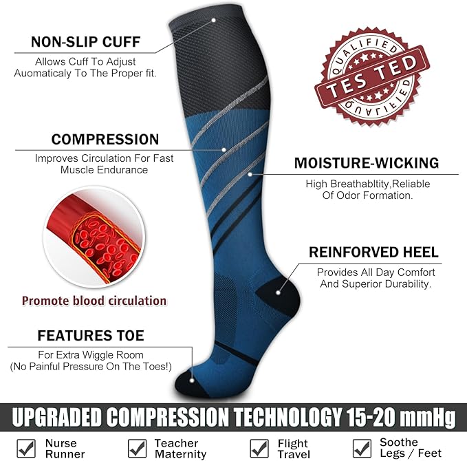 6 Pack Copper Compression Socks for Women and Men Circulation-Best Support for Medical, Running,Nursing,Athletic