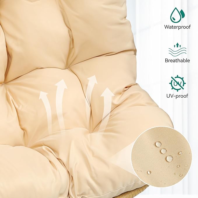 YITAHOME Egg Chair Swing Hanging Outdoor Wicker Hammock Chairs Indoor with Steel Stand Padded Cushion 330lbs for Patio, Bedroom, Garden and Balcony - Beige