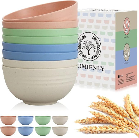 Homienly Wheat Straw Bowl Sets, Unbreakable Cereal Bowls 26 OZ, 8 PCS Microwave and Dishwasher Safe Bowl, Bowls for Kitchen, Camping, Picnic, Premium Salad Bowl for Serving, Oatmeal(Light, 26 OZ)