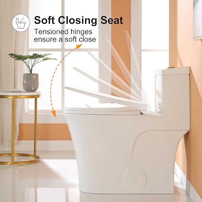 HOROW T0338WG One Piece Toilet with Gold Button, Elongated Toilet with Comfort Seat Height, ADA Chair Height 17.3", Dual Flush 0.8/1.28 GPF & MAP 1000g, Standard White Toilet Bowl, Gold Tank Button