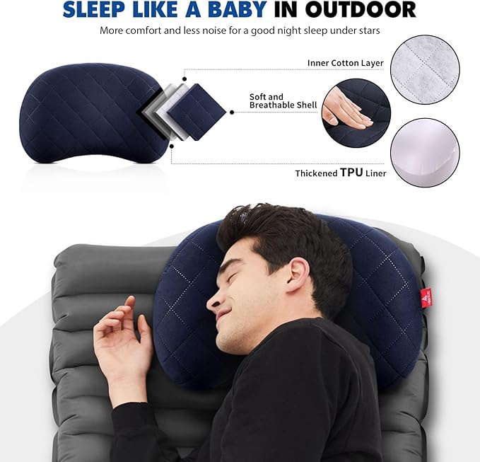 Hikenture Inflatable Pillow for Camping, Washable Backpacking Pillow for Sleeping, Ultralight Blow Up Pillows with Removable Cover, Portable&Compact Hiking Pillow for Beach, Travel, Outdoor(Blue)