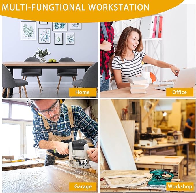 70" Adjustable Workbench on Wheels, 2000 LBS Heavy Duty Work Table with Power Outlets & Pegboard, Rubber Wood Workstation for Garage, Workshop, Office, Home, Commercial