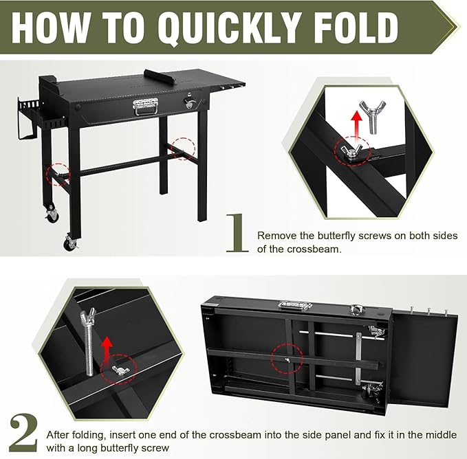 All-in-One Outdoor Grill Table with Built-in 2-Burner Propane Gas Grill – Portable Stainless Steel Cooking Station with Storage, Hooks & Lockable Wheels for Camping, Tailgating, Backyard BBQ