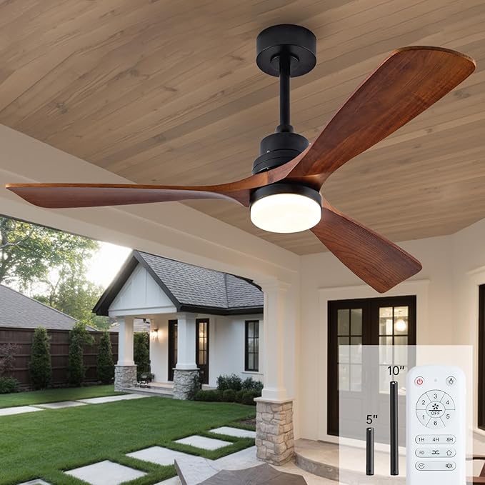 52 Inch Ceiling fans with Lights and Remote,3 Blades Wood Modern Ceiling Fans,Noiseless Reversible DC Motor,Outdoor Ceiling Fans for Patio,Living Room,Bedroom,Indoor,Farmhouse