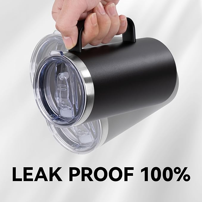 DOMICARE 24oz Mug with Handle and Lid, Stainless Steel Coffee Mug, Travel Mug with Handle, Double Wall Vacuum Coffee Tumbler, Reusable Insulated Cup, Black, Pack 4