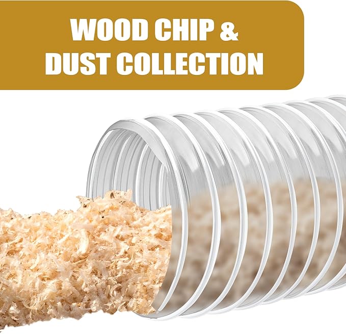 2 1/2" x 10' Dust Collection Hose, Puncture Resistant PVC Dust Collection Hose with Carbon Steel Wire Coil - Flexible Clear PVC for Dust Collectors