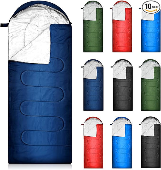 Tranqun 10 Pcs Sleeping Bags for Adults Cotton Liner Cold Warm Weather 4 Seasons Camping Gear Equipment Lightweight Waterproof Backpacking Sleeping Bag for Hiking Outdoor Travel