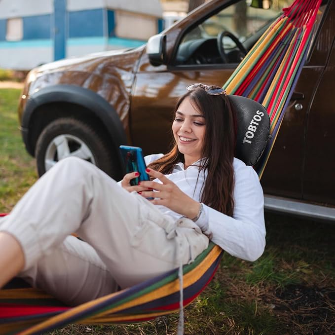 TOBTOS Ultralight Camping Pillow - Inflatable, Ergonomic Neck & Lumbar Support, Blow Up Air Pillow for Travel, Hiking, Outdoor (Black), 17x12