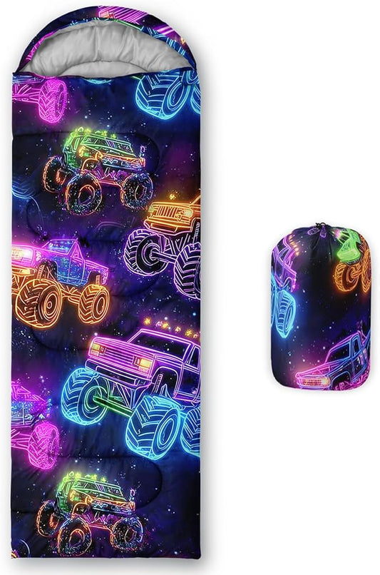 AILONEN Blue Glowing Basketball Sleeping Bag for Kids Boys,Warm and Cool Weather,Lightweight,Waterproof Backpacking,City Theme Ball Sports Sleeping Bag for Camping