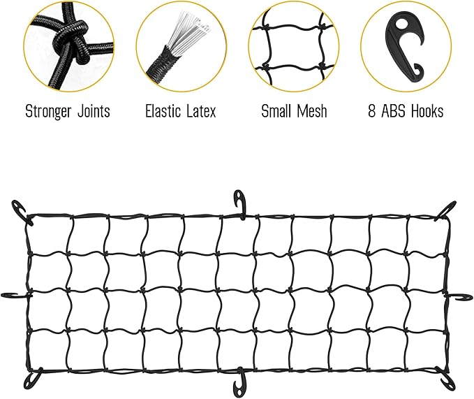 ARKSEN 51" x 19" Heavy Duty Tangle-Free Nylon Cargo Net(4.7" x 4.7" Mesh), Universal Bungee Net for Pickup, Trucks, SUV, Roof Racks, and Travel Luggage Racks