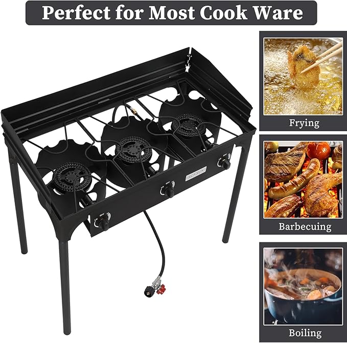 ROVSUN 2/3 Burner Outdoor Propane Gas Stove High Pressure Stand Cooker for Backyard Cooking Camping Home Brewing Canning Turkey Frying, 20 PSI CSA Listed Regulator